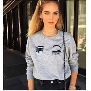 Chiara Ferragni Merino Wool Flirting Sweater Luxury Designer Novelty Graphic EUC